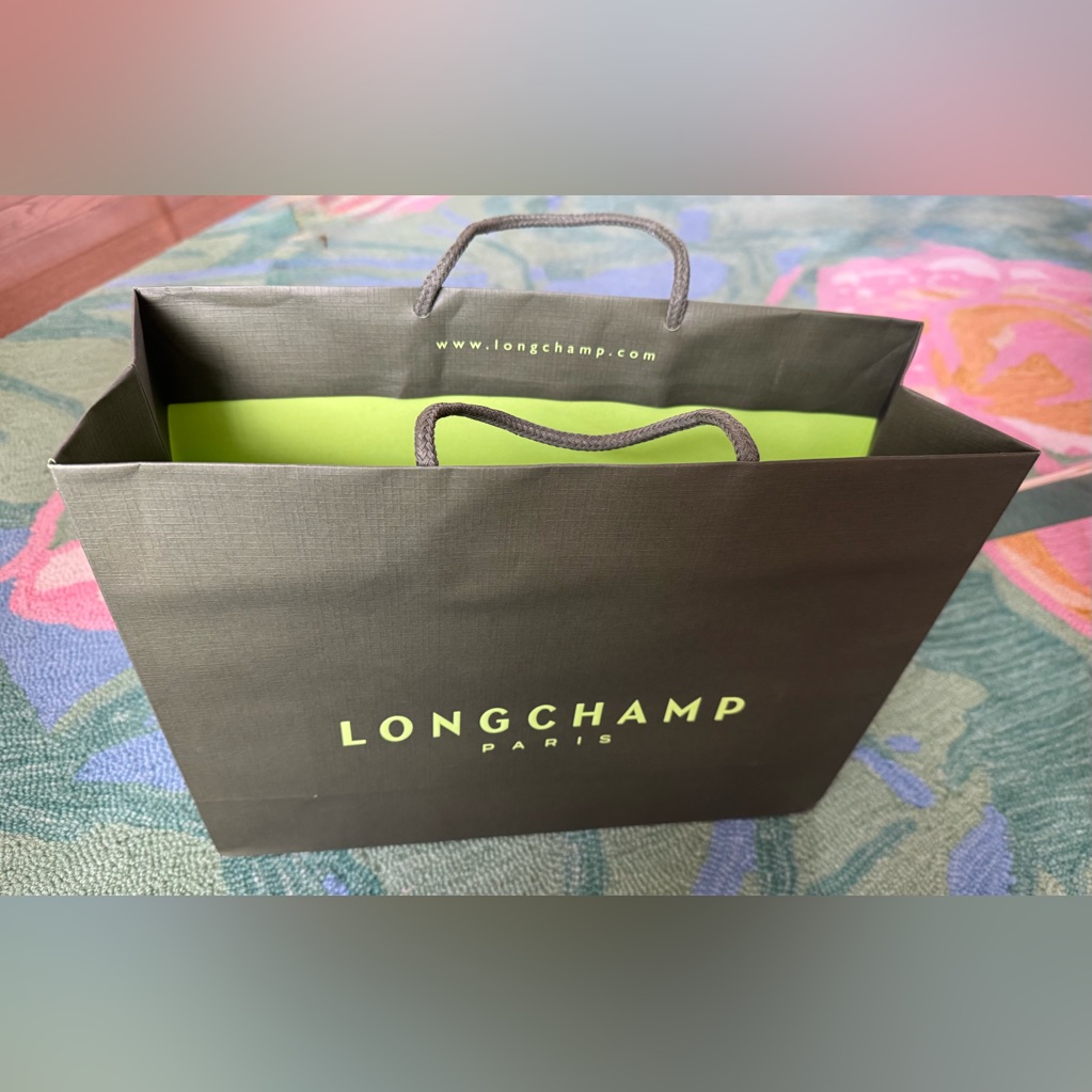Longchamp Embossed Paper Shopping Bag Green